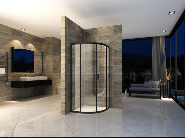 Modern Black Rounded Shower with Nano Glass - 900x900x1950