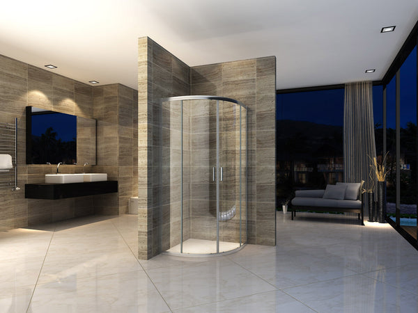 Modern Chrome Rounded Shower with Nano Glass - 900x900x1950